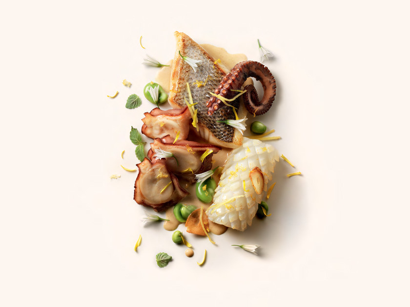 Mediterranean land and sea, winter vegetables with smoked butter