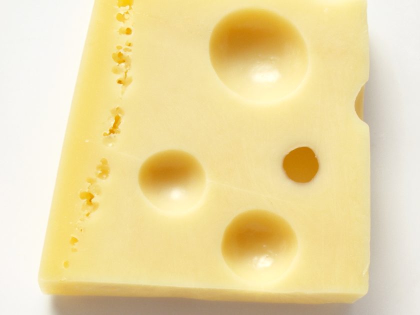 A piece of Emmental cheese