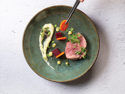 Roasted veal medallion with avocado butter